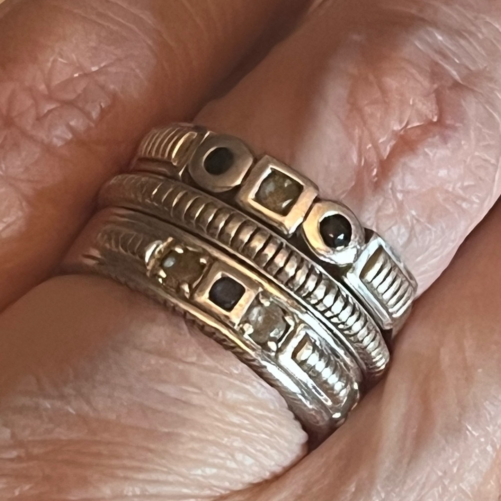 Judith Ripka 925 Silver with Sapphire and White Topaz Stacked Ring Set